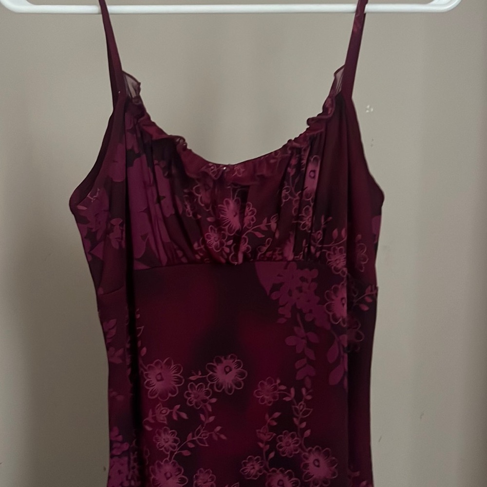 burgundy floral above the knee dress